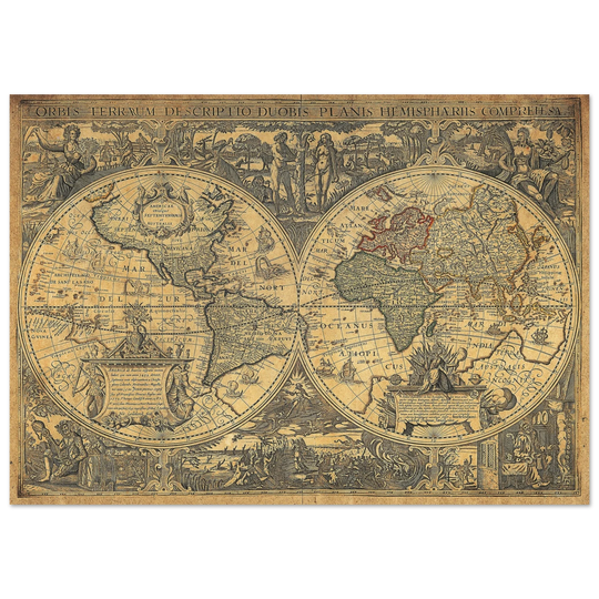 Orbis terrarum typus de integro multis in locis emendatus by cartographer Petrus Plancius World map