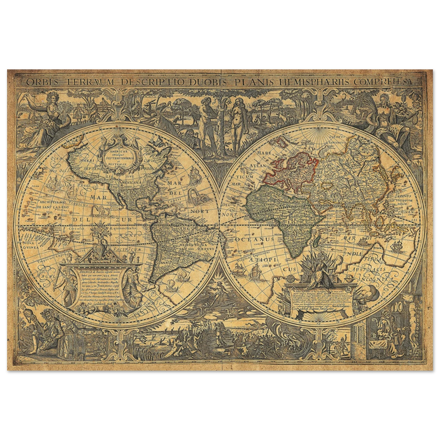 Orbis terrarum typus de integro multis in locis emendatus by cartographer Petrus Plancius World map