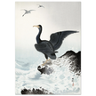 Ohara Koson Red-faced cormorant on rock, woodblock print  art
