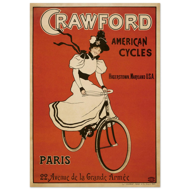 Crawford american cycles 1895 vintage poster  print. Bicycle advertising poster. decoration.