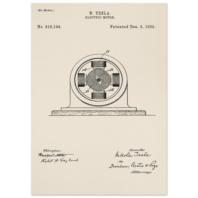 Electric Motor  patent 416194 by Nikola Tesla.