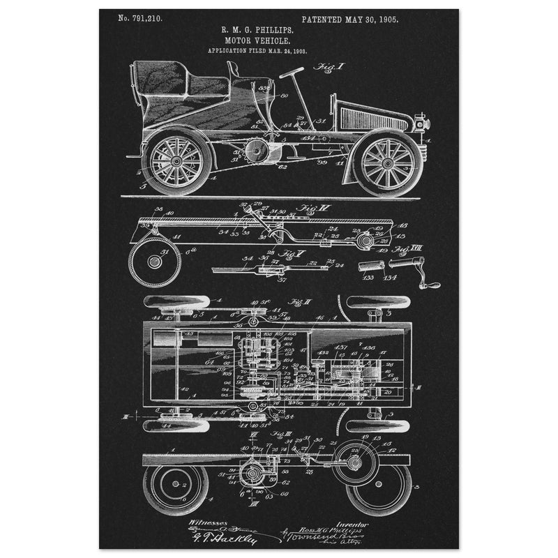 Motor Vehicle patent. Vintage car illustration.