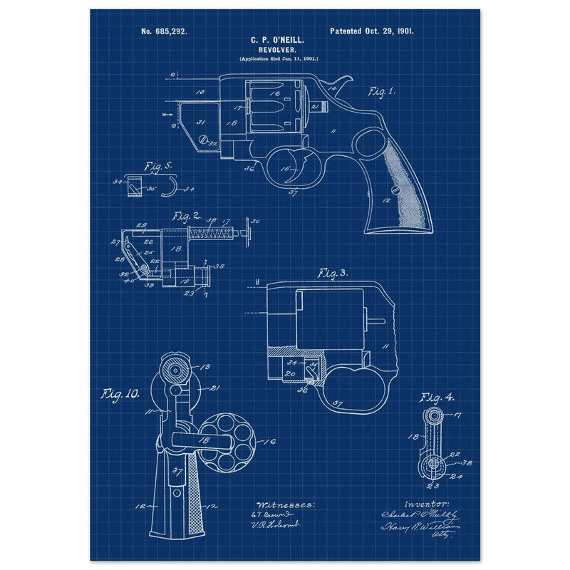 Vintage revolver patent by C P O'Neill.
