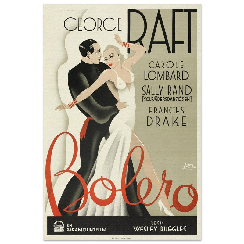 Bolero George Raft and Carole Lombard movie poster. Sweddish version Vintage prints of famous films
