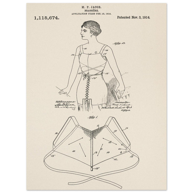 Brassiere patent drawing by M P Jacob.