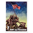 US soldiers rising american flag on mount Iwo Jima. World War 2 vintage poster