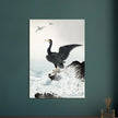 Ohara Koson Red-faced cormorant on rock, woodblock print  art