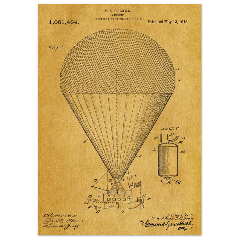 Airship patent drawing by T S C lowe Air balloon illustration