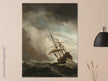 Willem van de Velde A Ship on the High Seas Caught by a Squall, Known as The Gust. Old marine painting. Stormy sea.