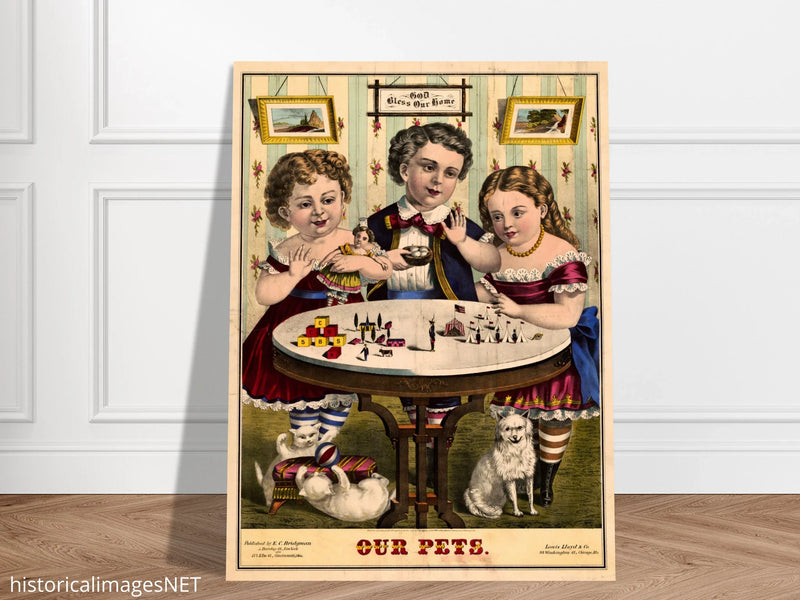 Our pets Three girls with their pets  vintage poster reproduction