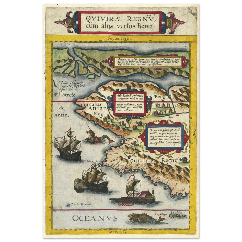 Quivira ancient map. Ancient North American cartography by Cornelis de Jode XVI century.