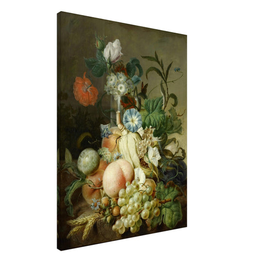 Canvas Still Life with Flowers and Fruit painter Jan Evert Morel XIX Century Canvas reproduction of beautiful flower bouquet