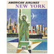New York City vintage travel advertising poster for American Airlines. Statue of Liberty