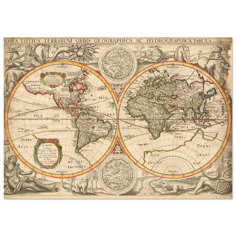 Ancient world map poster reproduction by Jodocus Hondius