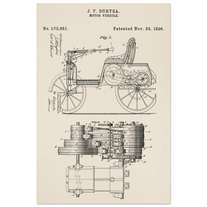 Motor Vehicle patent drawing by James Frank Duryea.