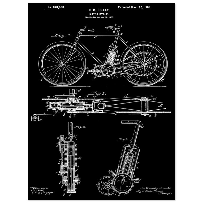 vintage motorcycle patent by G. M Holley.
