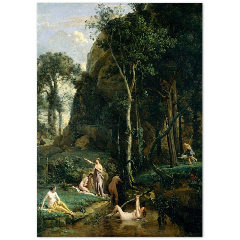 Diana and Actaeon ( Diana Surprised in Her Bath ) by Camille Corot 1836. Antique painting art print. Greek mythology .