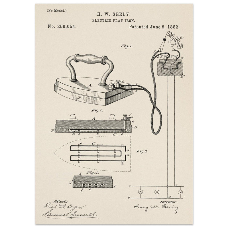 Electric Flat Iron patent by Henry W. Seeley Patent 259.054