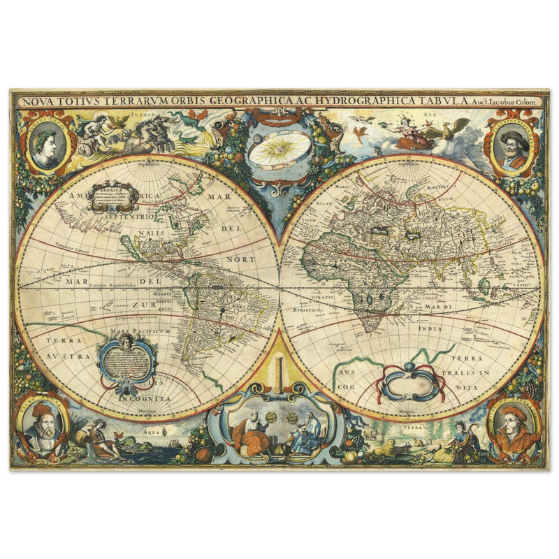 Ancient map of the world XVII Century Double Hemisphere globe map by Jacob Aertsz.