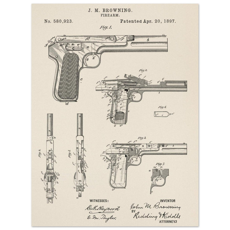 Firearm patent by John Moses Browning 1897 .