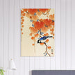Great tit on paulownia branch by Ohara Koson woodblock print reproduction .