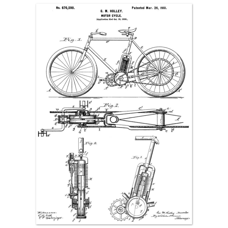 vintage motorcycle patent by G. M Holley.