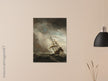 Willem van de Velde A Ship on the High Seas Caught by a Squall, Known as The Gust. Old marine painting. Stormy sea.
