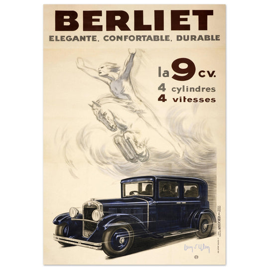 D'Ylen vintage advertising  poster for Berliet car brand of the 30s.