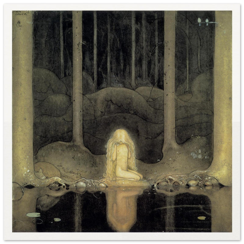 John Bauer vintage illustration print . From the fairy tale Leap the Elk and the Little Princess Cottongrass