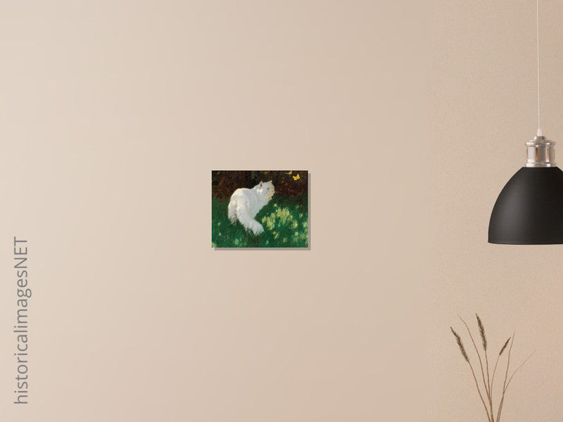 White Cat and Butterflies old painting by Arthur Heyer .