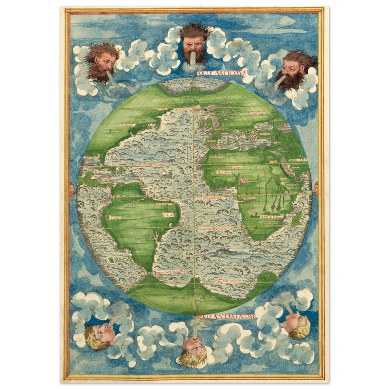 Ancient world map poster reproduction by Guillaume Le Testu 1555