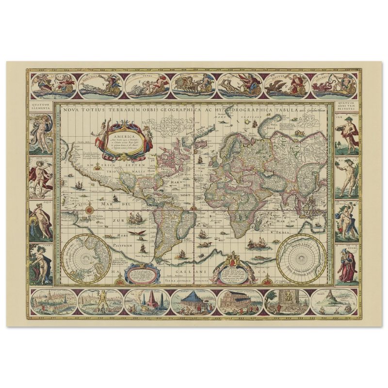 Old map of the world poster reproduction by Joan Blaeu XVII century