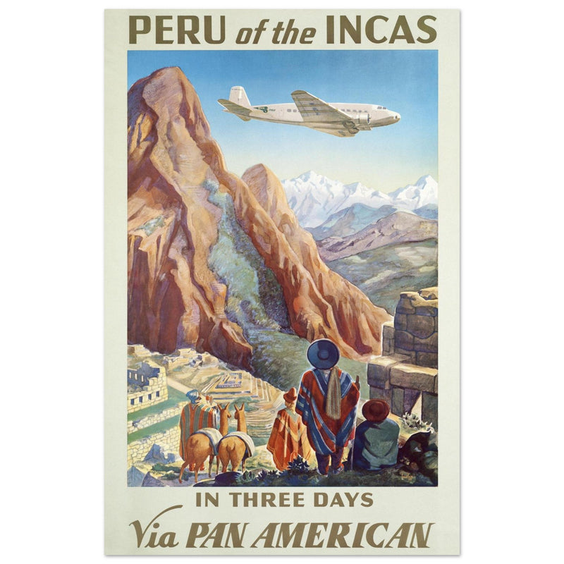 Peru of the Incas vintage travel poster . Pan American Airways travel print