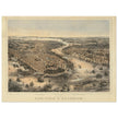 New York City aerial view. 1852 Vintage antique map reproduction.