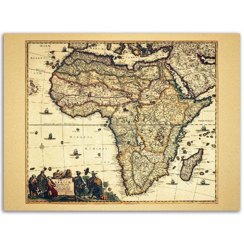Africa vintage old map print. Reproduction of an ancient map of the african continent of 1680