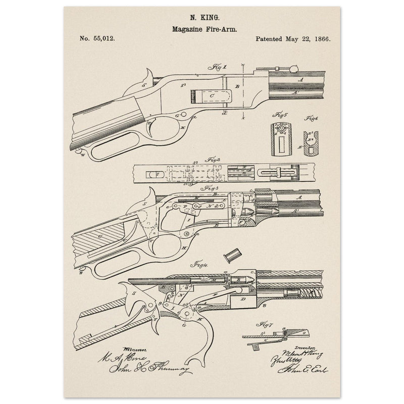 Magazine Fire arm patent 55012 by N kinf.
