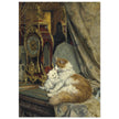 A Mother Cat and her Kitten with a Bracket Clock by Henriette Ronner Knip