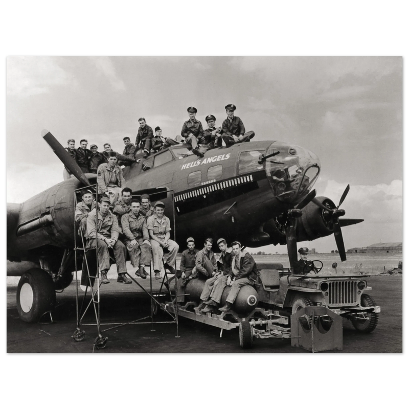 B-17 airplane with crew Hell's Angels. World war 2 poster.