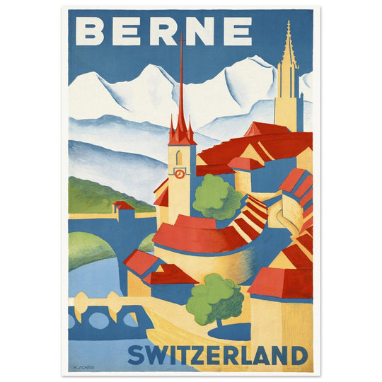 Berne Switzerland vintage travel poster . Swiss tourism print