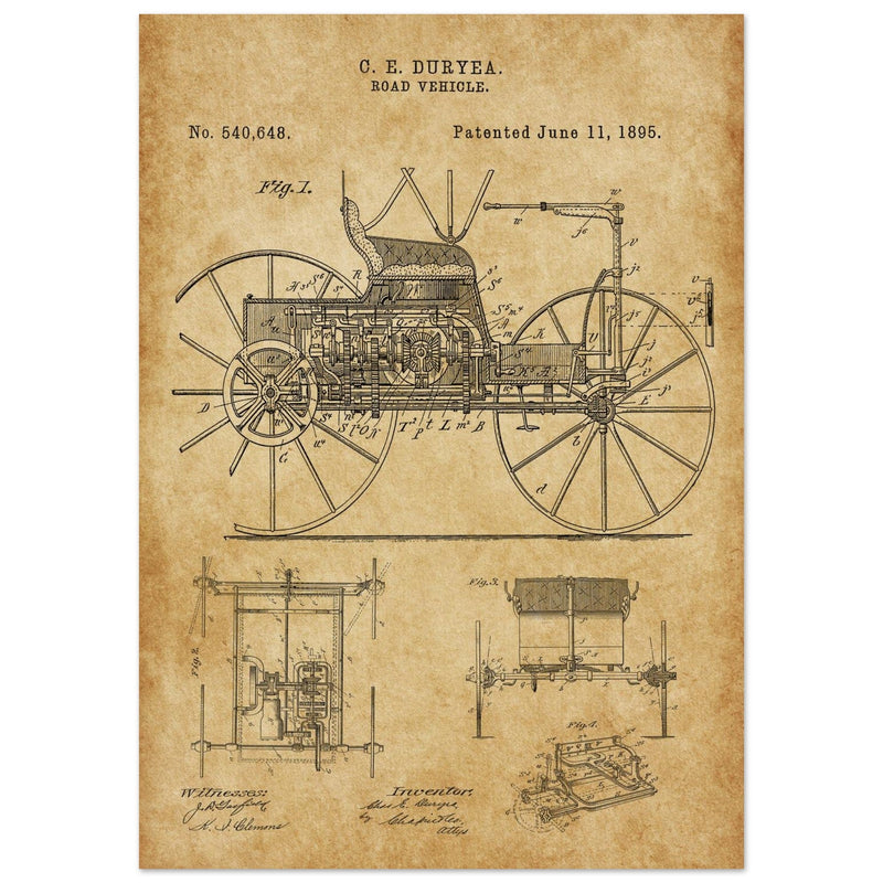 Road vehicle patent 540648 1895 by Charles Edgar Duryea. Automobile car history