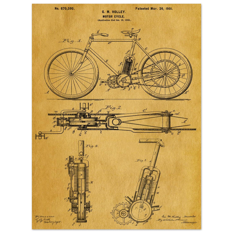 vintage motorcycle patent by G. M Holley.
