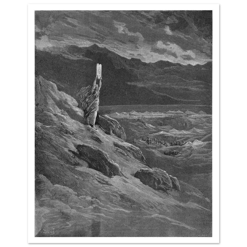 Gustave Dore Paradise Lost engraving . Moses and the stone tablets.