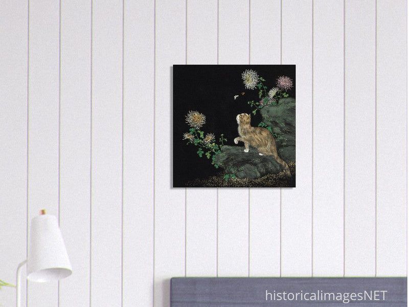Cats and Butterflies in Springtime old oriental painting by Shen Zhenlin.