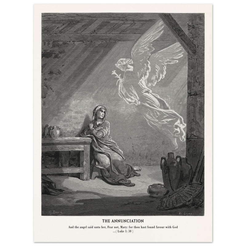 Gustave Dore The Bible engraving print . The Annunciation illustration .