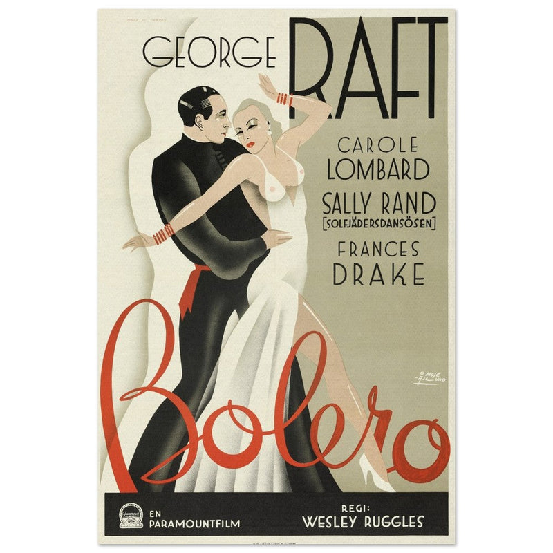 Bolero George Raft and Carole Lombard movie poster. Sweddish version Vintage prints of famous films