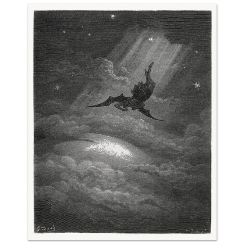 Gustave Dore Paradise Lost engraving . Satan descent to Earth.