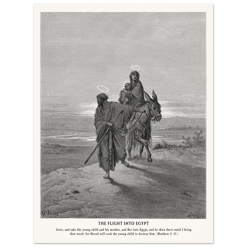 Gustave Dore The Bible engraving print . The flight into Egypt illustration .