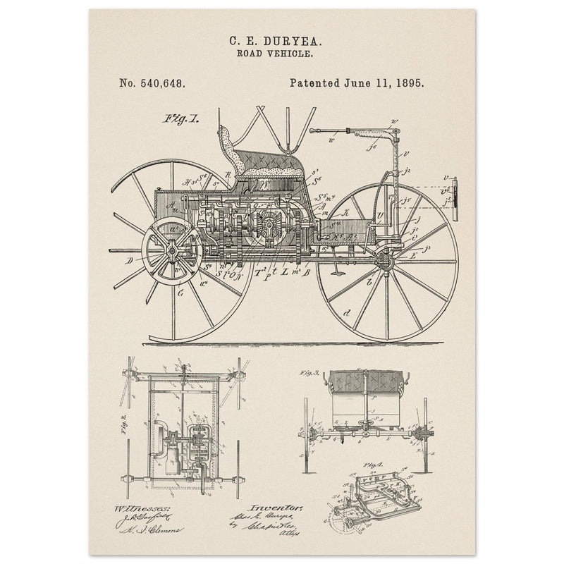 Road vehicle patent 540648 1895 by Charles Edgar Duryea. Automobile car history