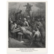 Gustave Dore The Bible engraving print . Nailing Christ to the cross illustration .