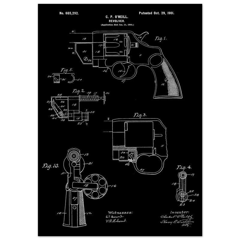 Vintage revolver patent by C P O'Neill.